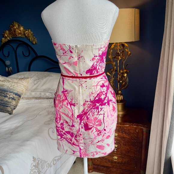 Alexia Admor 100% Silk White with Pink Floral Splatter Design Mini Party Dress - Picture 7 of 15